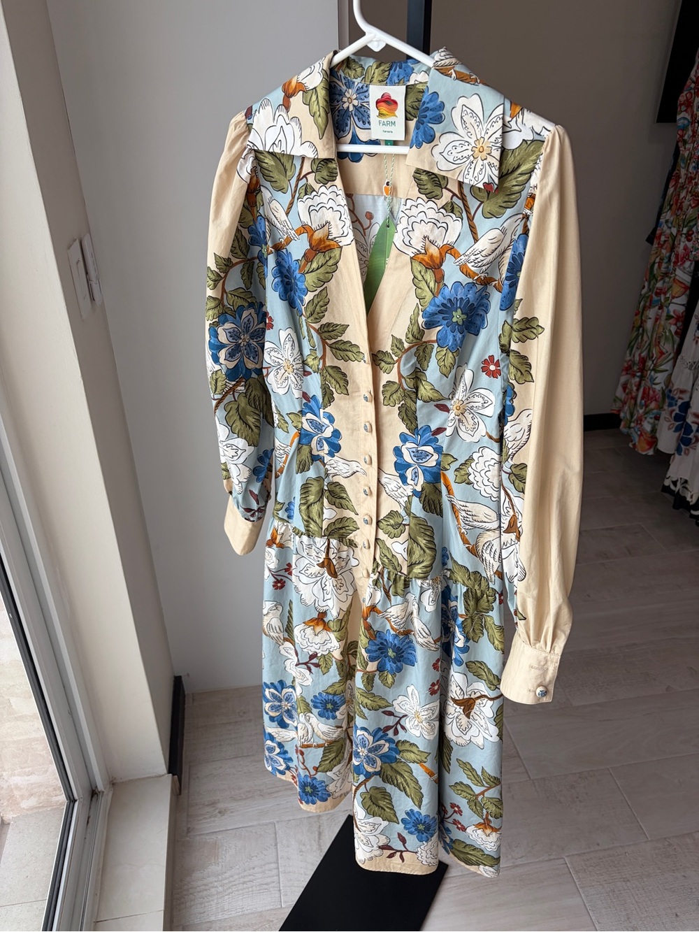 Farm Rio: GARDEN SCARF BLUE LONG SLEEVE MIDI DRESS - Picture 5 of 10